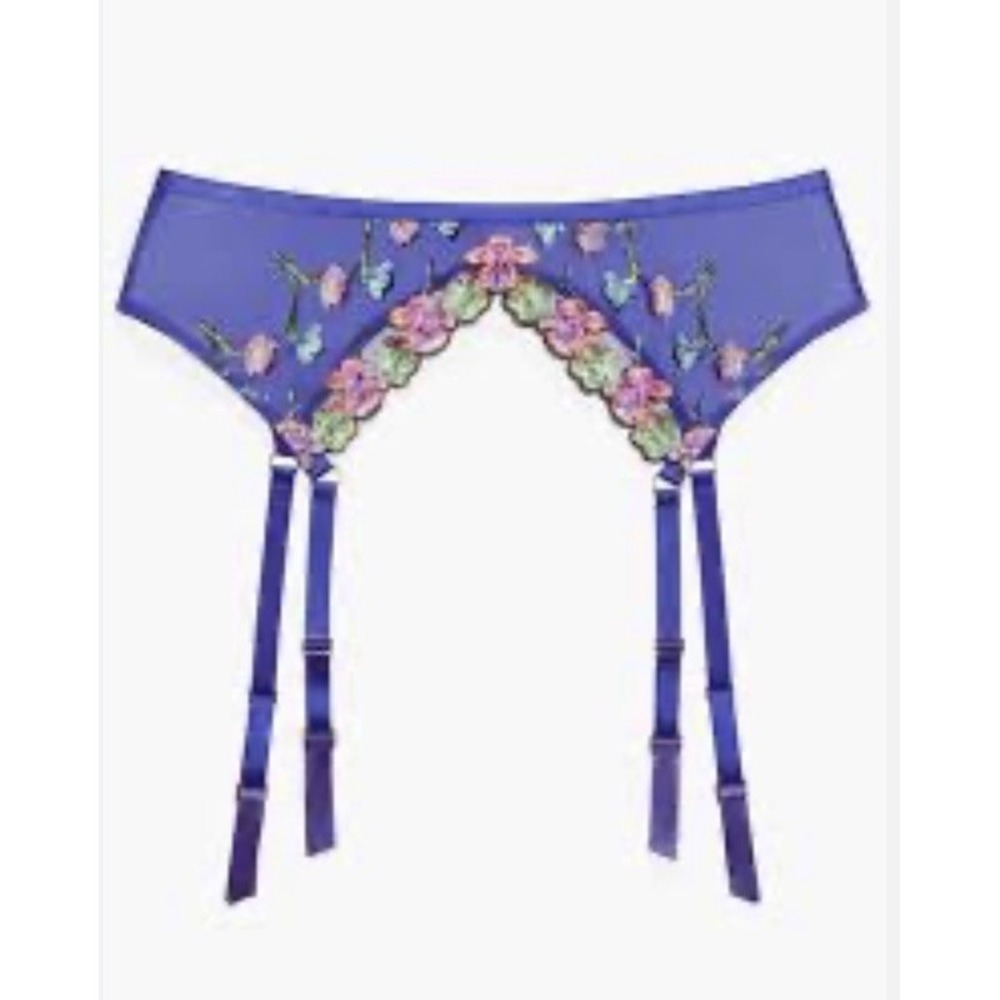 Savage X Fenty Western Wildflower Embroidered Mesh Garter Belt Purple Size 1X - Picture 3 of 9